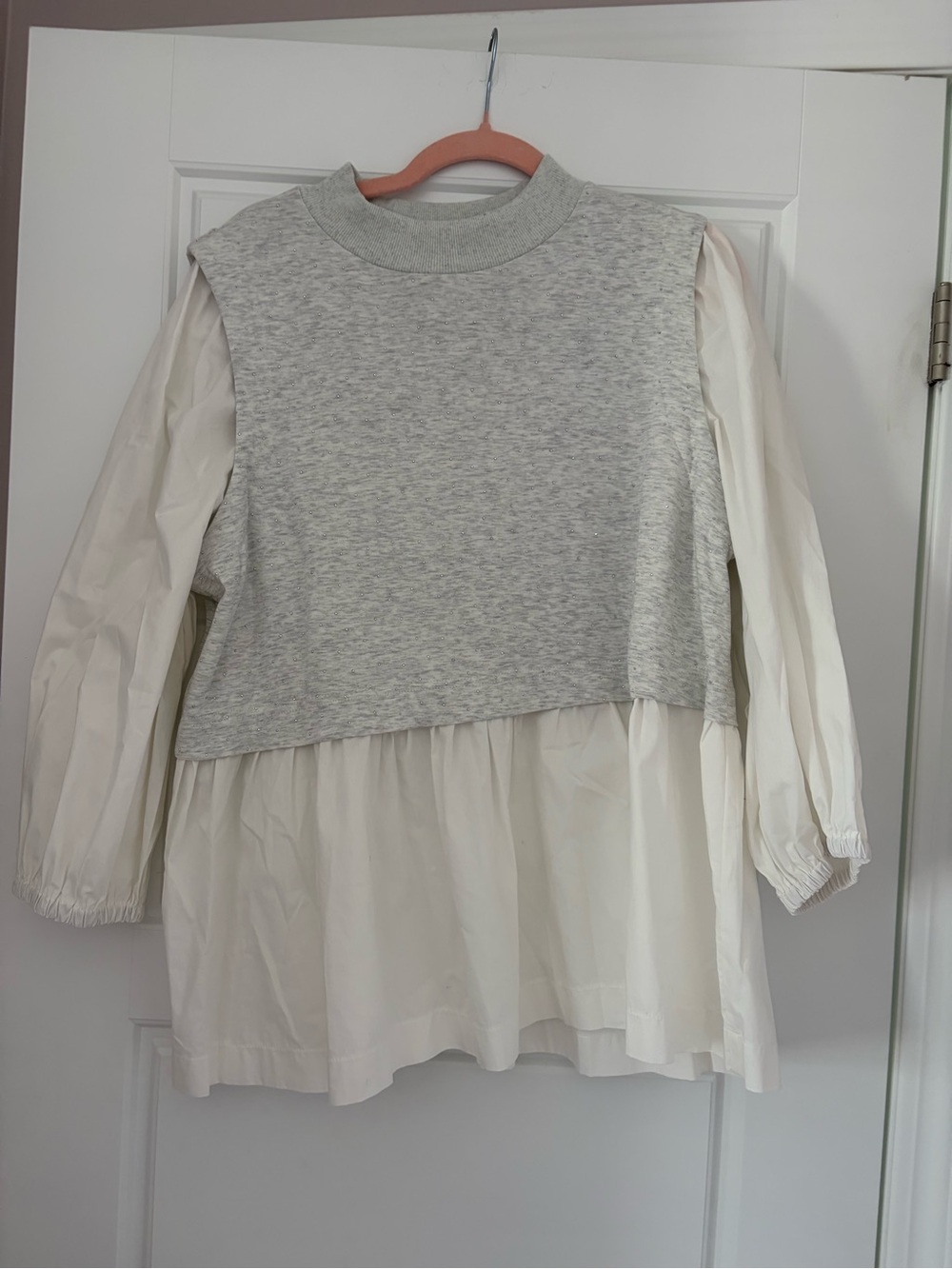 Women's Layered Mock Neck Top - Gray and White